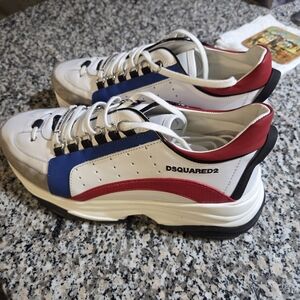 DSQUARED2 Men's White, Blue, and Red Sneakers